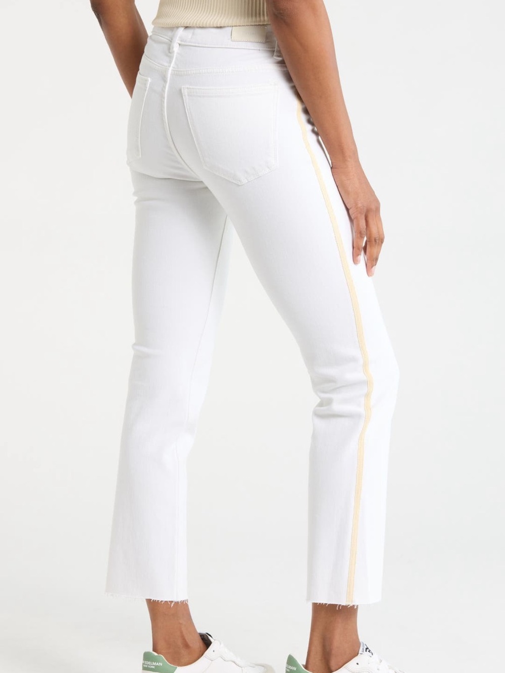 DL1961 Women's White Straight-Leg Jeans with Side Trim